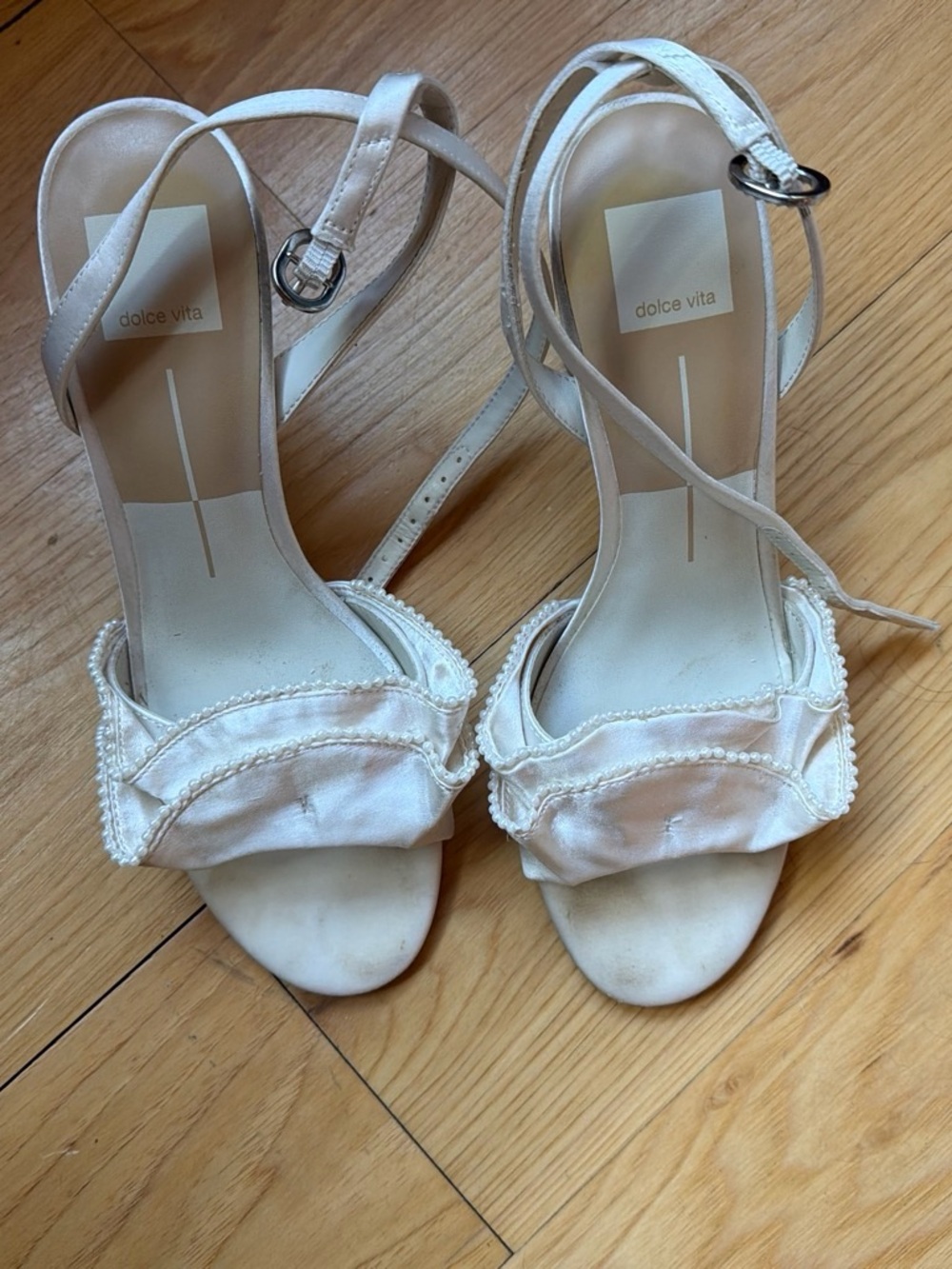 Dolce Vita White Ruffle Ankle-Strap Heels